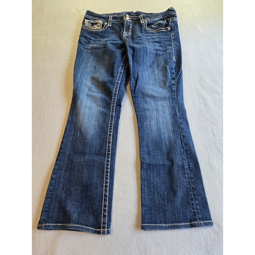 Vigoss Chelsea Slim Boot Jeans Womens 13/14 Dark Wash Embellished Bootcut 33L
